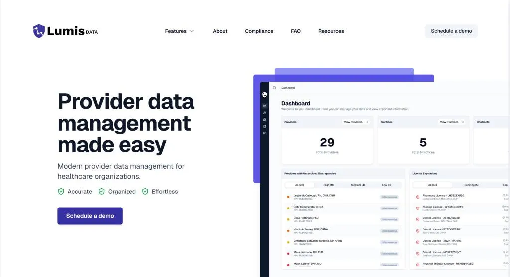 Lumis Data healthcare provider roster management platform